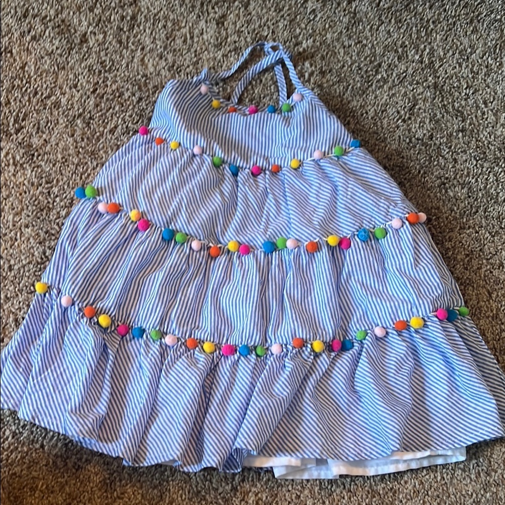 Tommy Bahama Blue Striped Dress with Pom Poms!